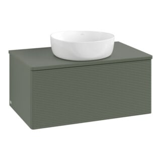 V&B Waschtischunterschrank mit Frontstruktur -Beleuchtung Antao 80x36x50cm, WBP Lac, lea gre. m Lac