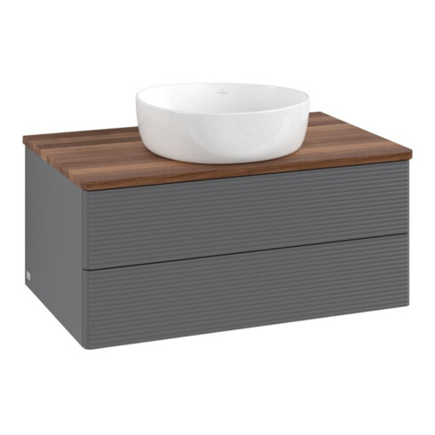 V&B Waschtischunterschrank mit Frontstruktur -Beleuchtung Antao 80x36x50cm, WBP w. wal, Anthrac. m Lac