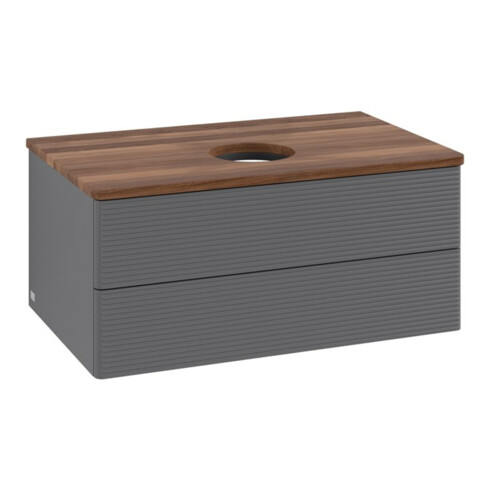 V&B Waschtischunterschrank mit Frontstruktur -Beleuchtung Antao 80x36x50cm, WBP w. wal, Anthrac. m Lac