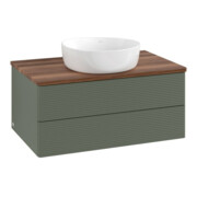 V&B Waschtischunterschrank mit Frontstruktur -Beleuchtung Antao 80x36x50cm, WBP w. wal, lea gre. m Lac