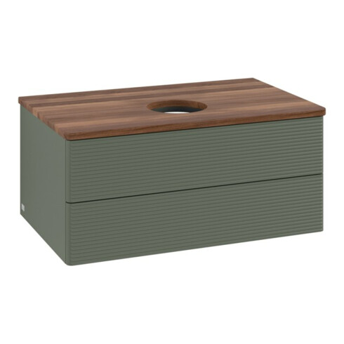 V&B Waschtischunterschrank mit Frontstruktur -Beleuchtung Antao 80x36x50cm, WBP w. wal, lea gre. m Lac