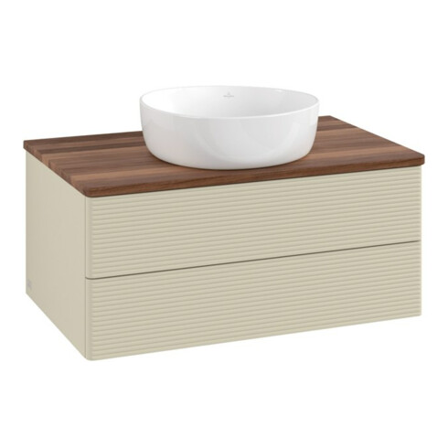 V&B Waschtischunterschrank mit Frontstruktur -Beleuchtung Antao 80x36x50cm, WBP w. wal, si Gr m Lac