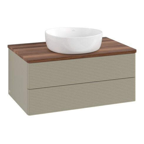 V&B Waschtischunterschrank mit Frontstruktur -Beleuchtung Antao 80x36x50cm, WBP w. wal, st. Gr m Lac