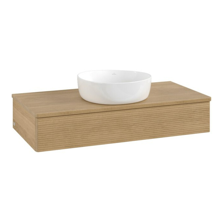 V&B Waschtischunterschrank mit Frontstruktur, mit Beleuchtung Antao 100x19x50cm, WBP-farbe hon. Oa, hon. oak