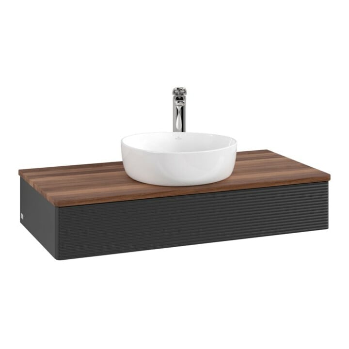 V&B Waschtischunterschrank mit Frontstruktur, mit Beleuchtung Antao 100x19x50cm, WBP-farbe w. wal, bla m Lac