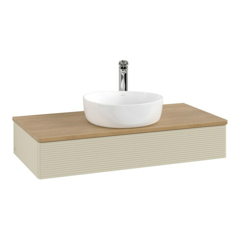 V&B Waschtischunterschrank mit Frontstruktur, mit Beleuchtung Antao 100x19x50cm, WBP hon. Oa, si Gr m Lac