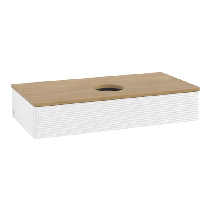 V&B Waschtischunterschrank mit Frontstruktur, mit Beleuchtung Antao 100x19x50cm, WBP hon. Oa, wh. m Lac