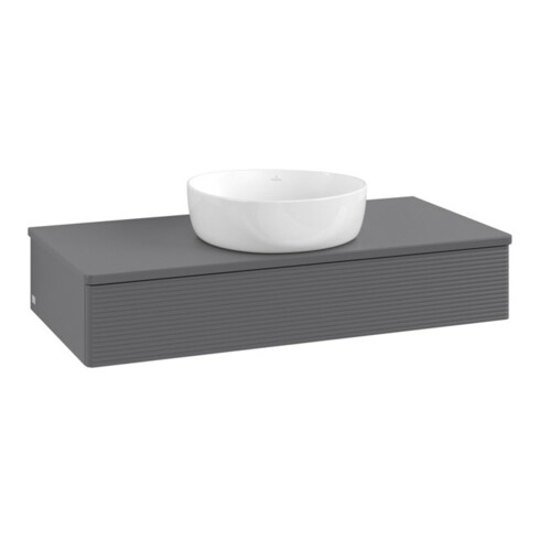 V&B Waschtischunterschrank mit Frontstruktur, mit Beleuchtung Antao 100x19x50cm, WBP Lac, Anthrac. m Lac