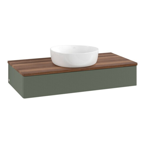 V&B Waschtischunterschrank mit Frontstruktur, mit Beleuchtung Antao 100x19x50cm, WBP w. wal, lea gre. m Lac