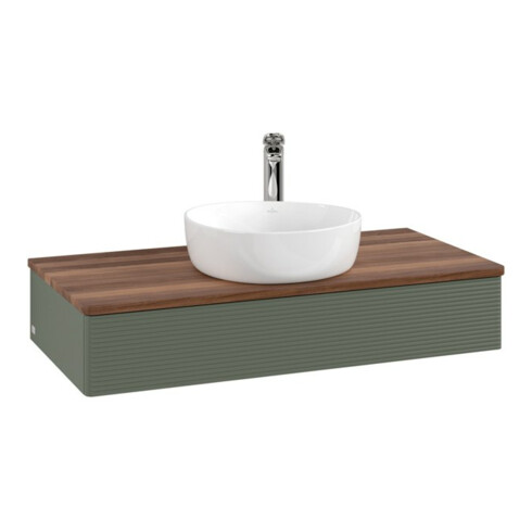 V&B Waschtischunterschrank mit Frontstruktur, mit Beleuchtung Antao 100x19x50cm, WBP w. wal, lea gre. m Lac