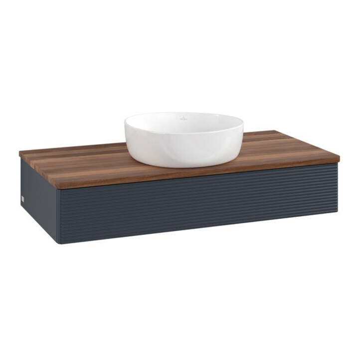 V&B Waschtischunterschrank mit Frontstruktur, mit Beleuchtung Antao 100x19x50cm, WBP w. wal, md bl. m Lac