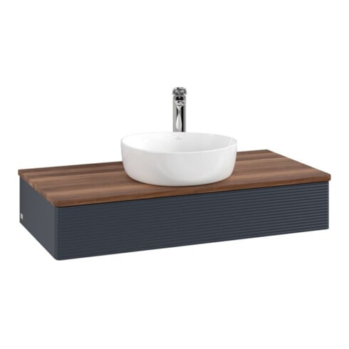 V&B Waschtischunterschrank mit Frontstruktur, mit Beleuchtung Antao 100x19x50cm, WBP w. wal, md bl. m Lac