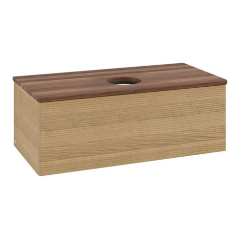 V&B Waschtischunterschrank mit Frontstruktur, mit Beleuchtung Antao 100x36x50cm, WBP-farbe w. wal, honey oak
