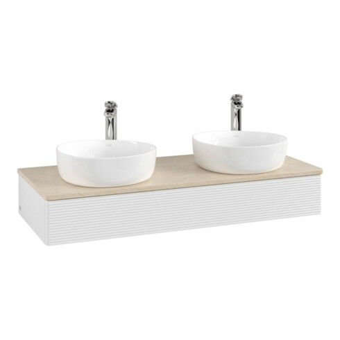 V&B Waschtischunterschrank mit Frontstruktur, mit Beleuchtung Antao 120x19x50cm, HL, WBP botti., glo wh. Lac