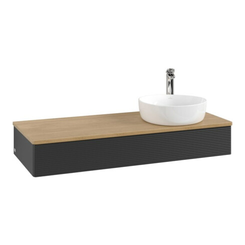 V&B Waschtischunterschrank mit Frontstruktur, mit Beleuchtung Antao 120x19x50cm, HL, WBP hon. Oa, bla m Lac