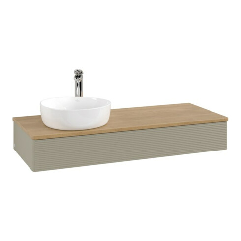 V&B Waschtischunterschrank mit Frontstruktur, mit Beleuchtung Antao 120x19x50cm, HL, WBP hon. Oa, st G m Lac