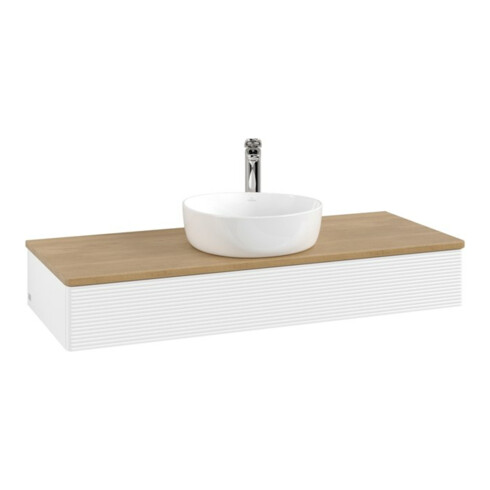 V&B Waschtischunterschrank mit Frontstruktur, mit Beleuchtung Antao 120x19x50cm, HL, WBP hon. Oa, wh. m Lac