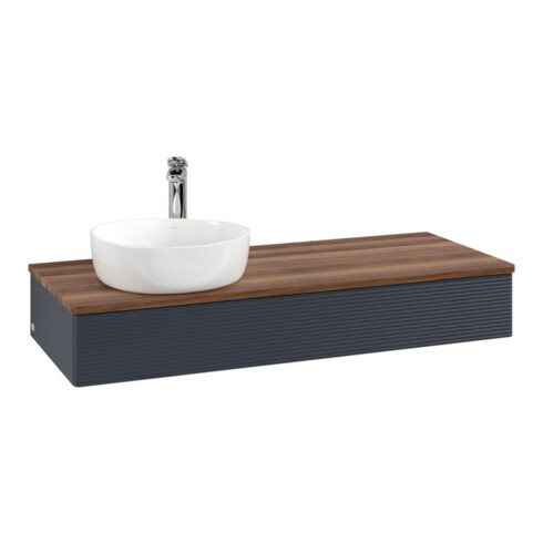 V&B Waschtischunterschrank mit Frontstruktur, mit Beleuchtung Antao 120x19x50cm, HL, WBP w wal, md bl. m Lac