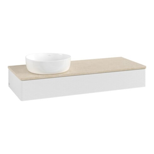 V&B Waschtischunterschrank mit Frontstruktur, mit Beleuchtung Antao 120x19x50cm, WBP botti., glo wh. Lac