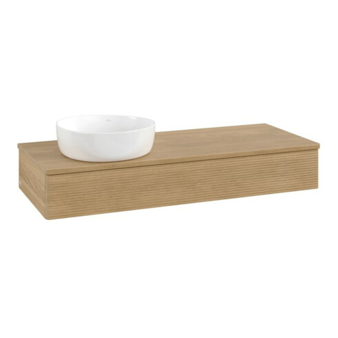 V&B Waschtischunterschrank mit Frontstruktur, mit Beleuchtung Antao 120x19x50cm, WBP-farbe hon. Oa, hon. oak