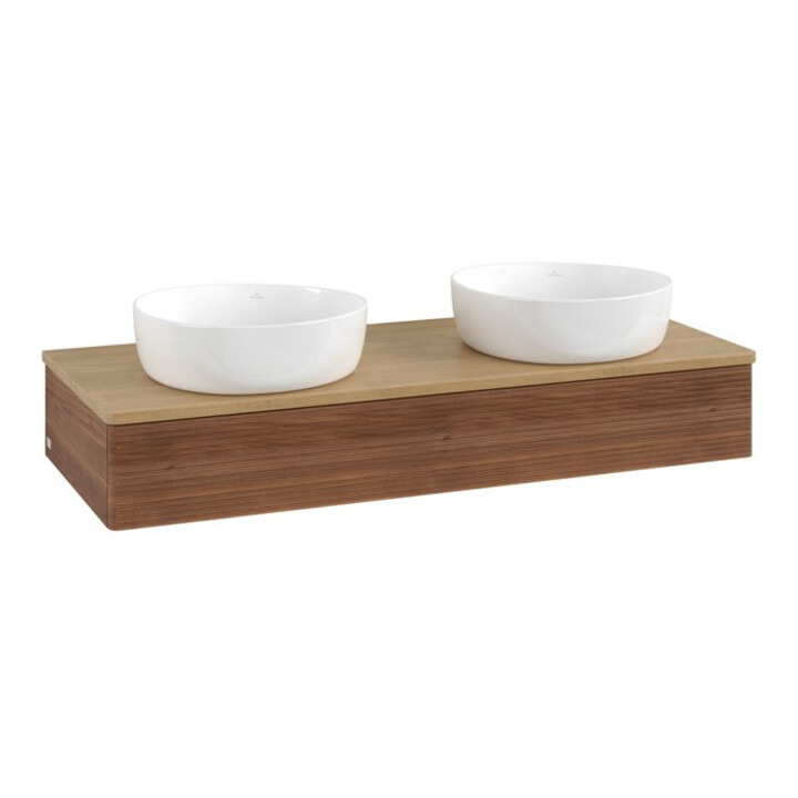 V&B Waschtischunterschrank mit Frontstruktur, mit Beleuchtung Antao 120x19x50cm, WBP-farbe hon. Oa, w. wal