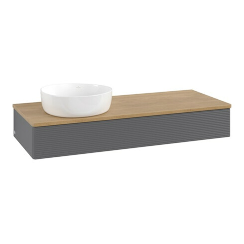 V&B Waschtischunterschrank mit Frontstruktur, mit Beleuchtung Antao 120x19x50cm, WBP hon. Oa, Anthrac. m Lac