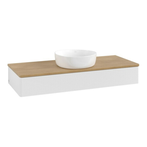 V&B Waschtischunterschrank mit Frontstruktur, mit Beleuchtung Antao 120x19x50cm, WBP hon. Oa, glo wh. Lac