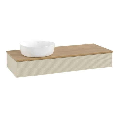 V&B Waschtischunterschrank mit Frontstruktur, mit Beleuchtung Antao 120x19x50cm, WBP hon. Oa, si Gr m Lac
