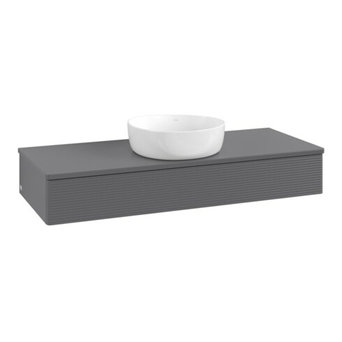 V&B Waschtischunterschrank mit Frontstruktur, mit Beleuchtung Antao 120x19x50cm, WBP Lac, Anthrac. m Lac