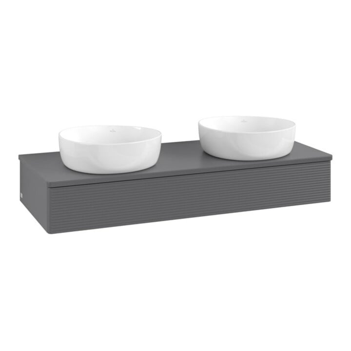 V&B Waschtischunterschrank mit Frontstruktur, mit Beleuchtung Antao 120x19x50cm, WBP Lac, Anthrac. m Lac