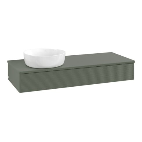 V&B Waschtischunterschrank mit Frontstruktur, mit Beleuchtung Antao 120x19x50cm, WBP Lac, lea gre. m Lac