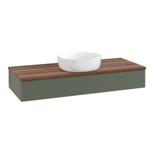 V&B Waschtischunterschrank mit Frontstruktur, mit Beleuchtung Antao 120x19x50cm, WBP w. wal, lea gre. m Lac