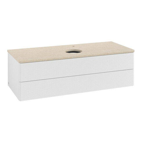 V&B Waschtischunterschrank mit Frontstruktur, mit Beleuchtung Antao 120x36x50cm, HL, WBP botti., glo wh. Lac