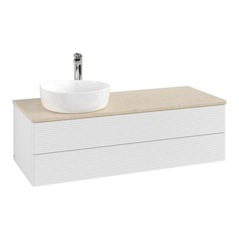 V&B Waschtischunterschrank mit Frontstruktur, mit Beleuchtung Antao 120x36x50cm, HL, WBP botti., glo wh. Lac