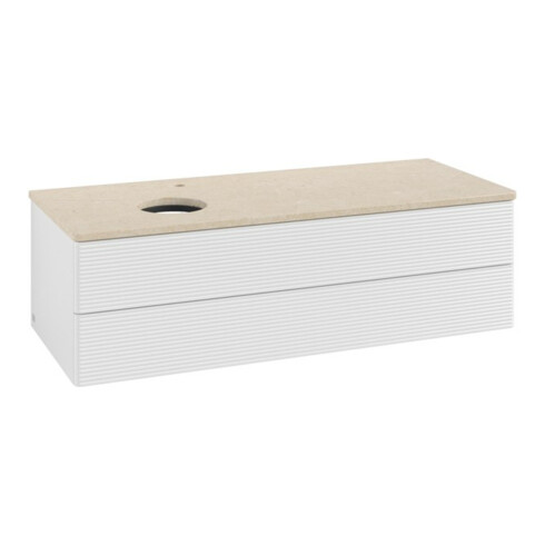 V&B Waschtischunterschrank mit Frontstruktur, mit Beleuchtung Antao 120x36x50cm, HL, WBP botti., glo wh. Lac