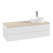 V&B Waschtischunterschrank mit Frontstruktur, mit Beleuchtung Antao 120x36x50cm, HL, WBP botti., glo wh. Lac