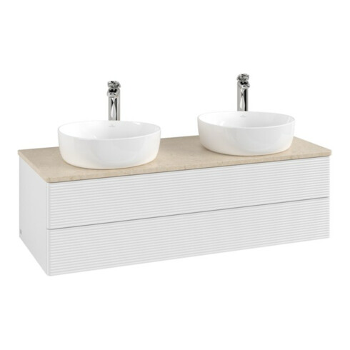 V&B Waschtischunterschrank mit Frontstruktur, mit Beleuchtung Antao 120x36x50cm, HL, WBP botti., glo wh. Lac