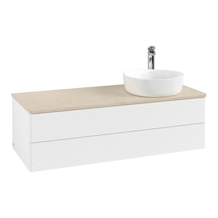 V&B Waschtischunterschrank mit Frontstruktur, mit Beleuchtung Antao 120x36x50cm, HL, WBP botti., wh. m Lac