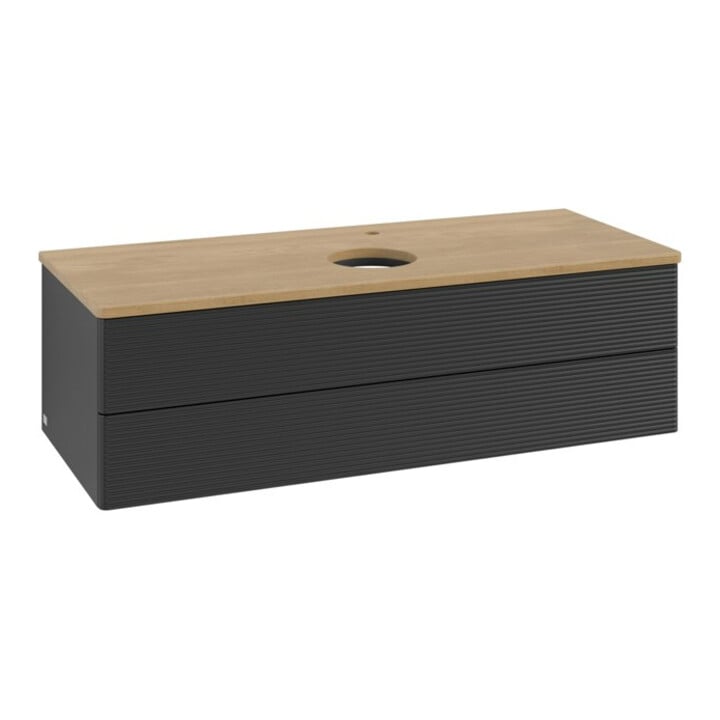 V&B Waschtischunterschrank mit Frontstruktur, mit Beleuchtung Antao 120x36x50cm, HL, WBP hon. Oa, bla m Lac