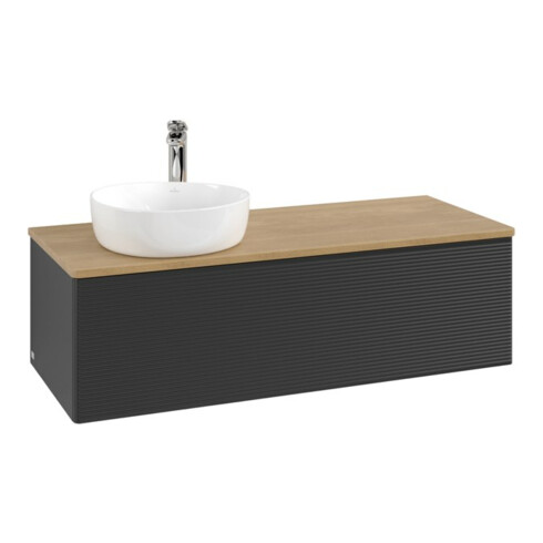 V&B Waschtischunterschrank mit Frontstruktur, mit Beleuchtung Antao 120x36x50cm, HL, WBP hon. Oa, bla m Lac