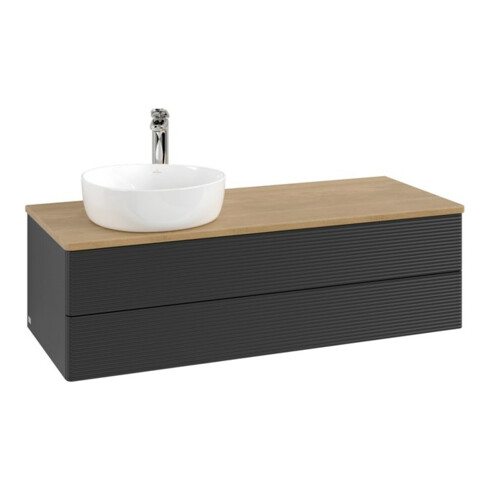 V&B Waschtischunterschrank mit Frontstruktur, mit Beleuchtung Antao 120x36x50cm, HL, WBP hon. Oa, bla m Lac