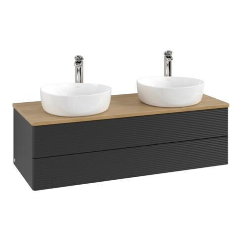 V&B Waschtischunterschrank mit Frontstruktur, mit Beleuchtung Antao 120x36x50cm, HL, WBP hon. Oa, bla m Lac