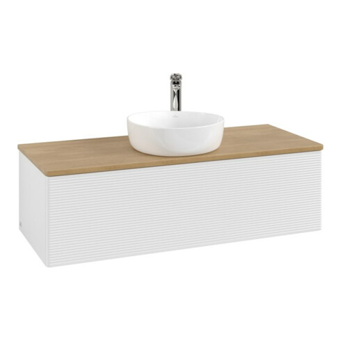 V&B Waschtischunterschrank mit Frontstruktur, mit Beleuchtung Antao 120x36x50cm, HL, WBP hon. Oa, g wh. Lac