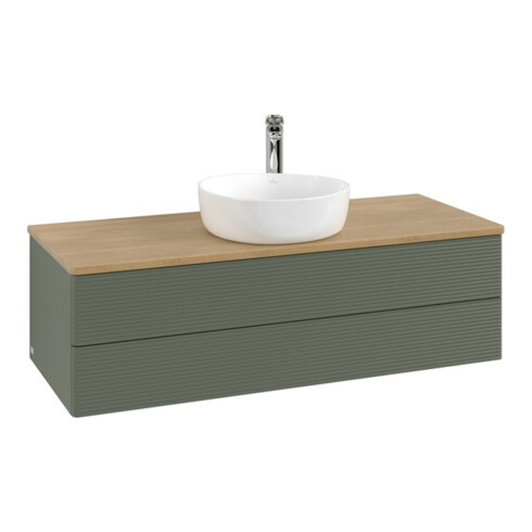 V&B Waschtischunterschrank mit Frontstruktur, mit Beleuchtung Antao 120x36x50cm, HL, WBP hon. Oa, le g. m La