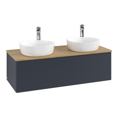 V&B Waschtischunterschrank mit Frontstruktur, mit Beleuchtung Antao 120x36x50cm, HL, WBP hon. Oa, md b m Lac