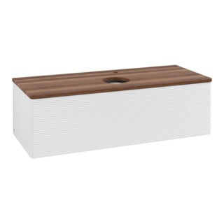 V&B Waschtischunterschrank mit Frontstruktur, mit Beleuchtung Antao 120x36x50cm, HL, WBP w. wal, glo wh. Lac