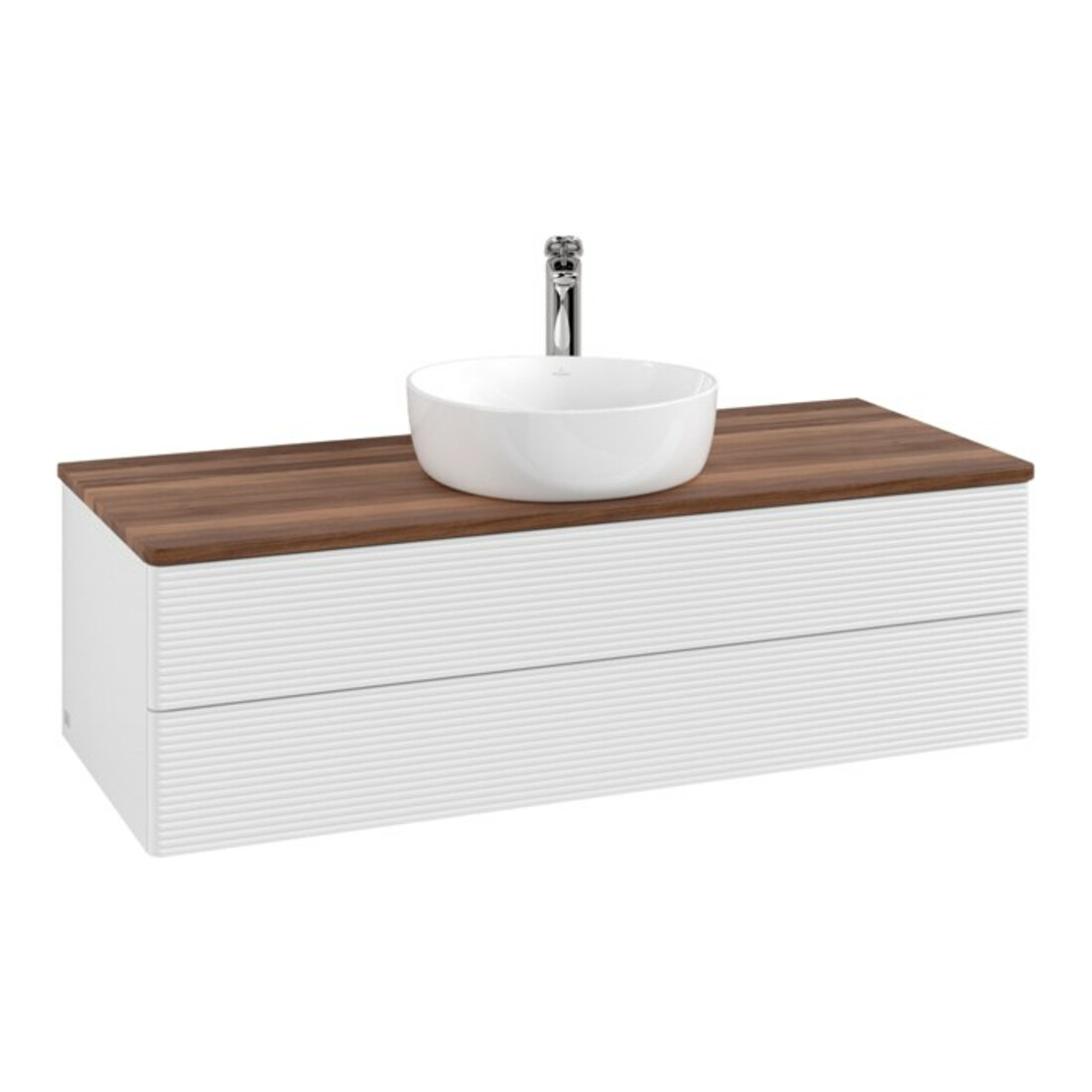 V&B Waschtischunterschrank mit Frontstruktur, mit Beleuchtung Antao 120x36x50cm, HL, WBP w. wal, glo wh. Lac
