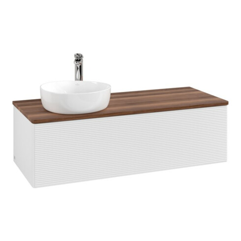 V&B Waschtischunterschrank mit Frontstruktur, mit Beleuchtung Antao 120x36x50cm, HL, WBP w. wal, glo wh. Lac