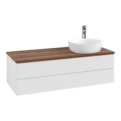 V&B Waschtischunterschrank mit Frontstruktur, mit Beleuchtung Antao 120x36x50cm, HL, WBP w. wal, glo wh. Lac