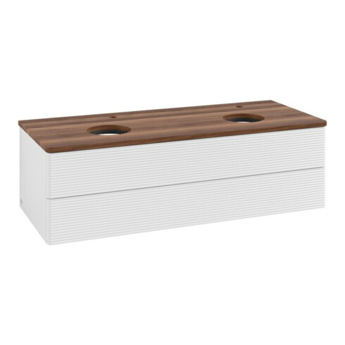 V&B Waschtischunterschrank mit Frontstruktur, mit Beleuchtung Antao 120x36x50cm, HL, WBP w. wal, glo wh. Lac